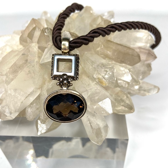 MICHAEL DAWKINS Smoky Quartz 14K Gold Sterling Pendant with Cord Necklace - Picture 1 of 12